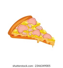 Pizza slice. Traditional italian fast food. Top view meal. European snack. Vector clip art illustration Isolated white background