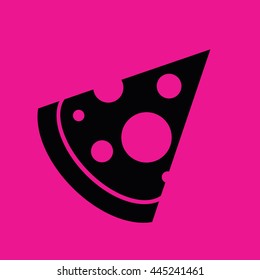 Pizza slice vector icon illustration. Pink background