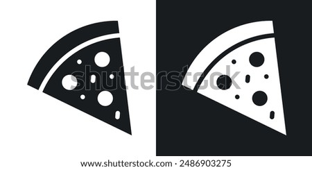 Pizza slice vector icon set in solid black and white color
