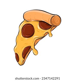 Ilustración vectorial de pizza. Pizza con Bacon y mozzarella sobre el fondo blanco. Ilustración vectorial.