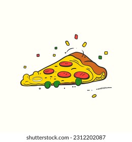 Pizza slice vector illustration with cheese on top. Flat pizza illustration