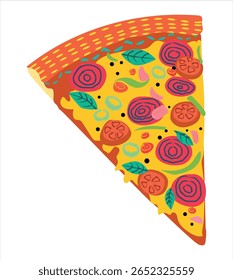 Pizza slice vector illustration. Pizza clipart. Pizza. Stylized Pizza icon for menu, print media, food-related content, and design elements.