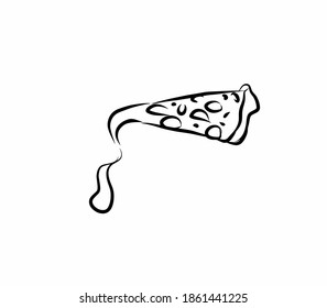 Pizza slice vector illustration isolated on white black outline simple doodle