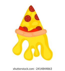 Pizza slice vector illustration on white background. Italian pizza topped with mozzarella and tomato slices with melted cheese.