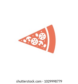 Pizza slice, vector illustration, silhouette, icon design, pizzeria logo, mushrooms, olives, sausage, red, white