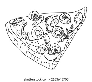 Pizza slice. vector illustration. Sketch style. Design template. Engraved style illustration. Great for menu, poster or label. Vector.