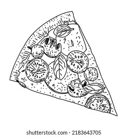Pizza slice. vector illustration. Sketch style. Design template. Engraved style illustration. Great for menu, poster or label. Vector.