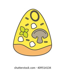 Pizza slice. Vector line illustration. Isolated on a white background.