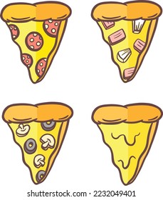 Pizza Slice Vector Logo Icon Collection in Pepperoni and other Toppings