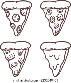 Pizza Slice Vector Logo Icon Collection in Pepperoni and other Toppings