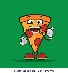 pizza slice vector mascot, pizzeria mascot, pizza mascot green background