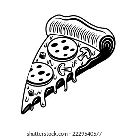 Pizza slice vector object or design element in vintage monochrome style isolated on white background