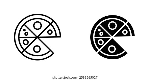 Pizza slice vectors icons set in filled and strokes on white background