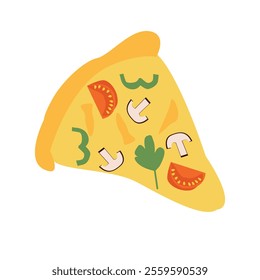 Pizza Slice. Slice of vegetarian pizza. Delicious Italian pizza with mozzarella vector illustration.