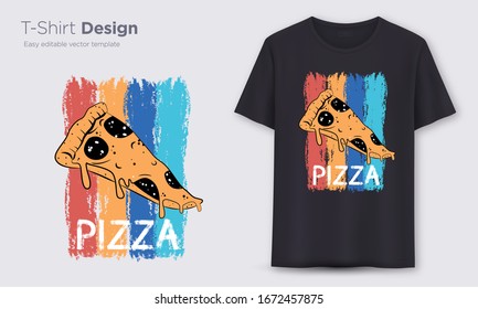 Pizza slice vintage label, Hand drawn sketch, grunge textured retro badge, typography design t-shirt print, vector illustration .
