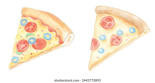 pizza slice watercolor vector illustration 