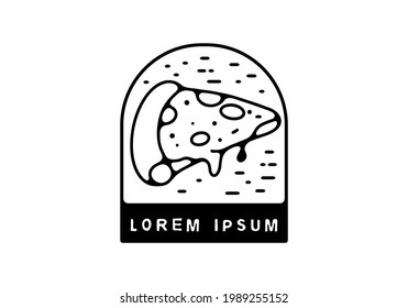Pizza slice in window shape line art badge design