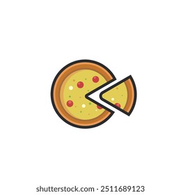 pizza with sliced pizza in outline flat vector design.