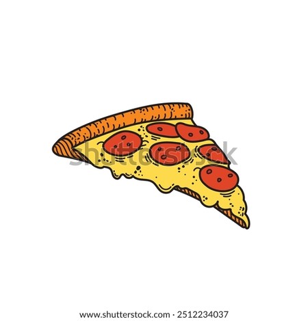 Pizza, Pizza Sliced Vector Image, Pepperoni Pizza Vector Image, Hand Drawn Pizza Sliced, Fast food Vector.