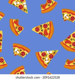 Pizza slices, bitten. Seamless pattern. Vector illustration. Repeating pattern design.