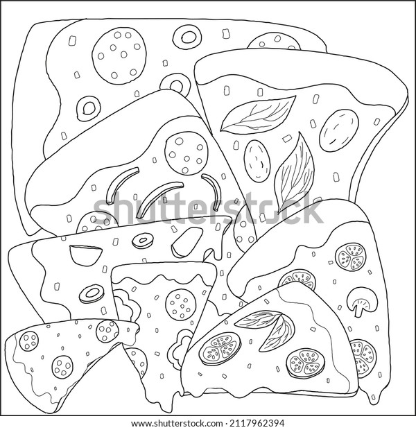 Pizza Slices Coloring Page Vector Hand 库存矢量图（免版税）2117962394 Shutterstock