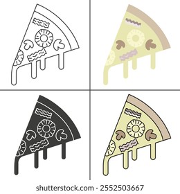 Fatias de pizza em diferentes estilos. Conjunto de fatias de pizza. Ícones de Pizzaria. EPS 10.