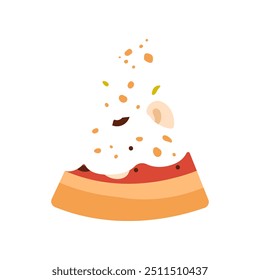 Pizza slices disappear with crumbs while eating, tasty portion vector illustration