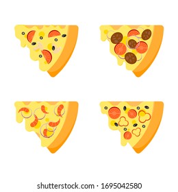 Pizza slices flat icons set. Italian food. Vegetarian food. Vector illustration in cartoon style.