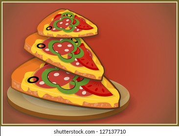 Pizza Slices. Horizontal format. Cover Menu for Pizzeria. Vector Illustration.