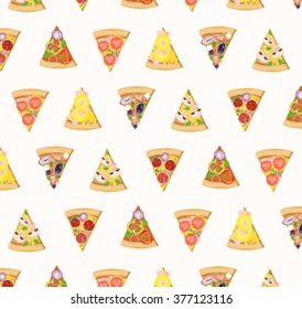 Pizza Slices Illustrations Icons Pizzeria Wallpaper Pattern With Colorful Elements And Cream White Background