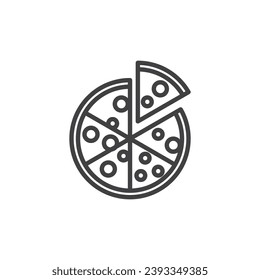 Pizza slices line icon. linear style sign for mobile concept and web design. Pizza cut outline vector icon. Italian fast food symbol, logo illustration. Vector graphics