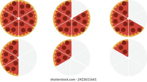 pizza slices math , fractions made from pizza slices