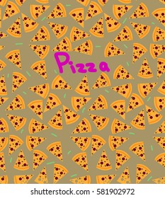 Pizza slices on the brown background with inscription
