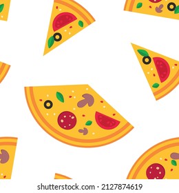 Pizza slices on a white background. Seamless vector texture. Vector Illustration. Pieces isolated on white. EPS10.