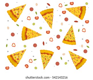 Pizza slices on white background, vector illustrations food