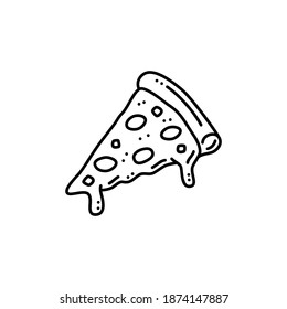 Pizza slices outline, a piece of pizza doodle, hand drawn pizza slice