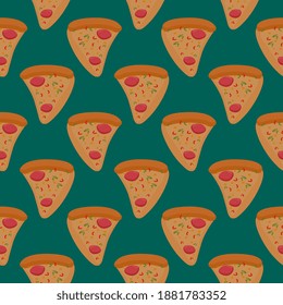 Pizza slices , seamless pattern on a green background.