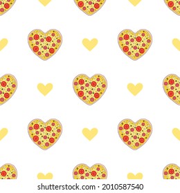 Pizza slices seamless pattern. Vector illustration on white background. Funny, cartoon pizza slices. Pizza fashion pattern print for textile or paper