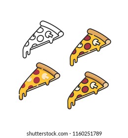 Pizza slices set with melting cheese linear isometric minimal vector illustration icons collection isolated on white