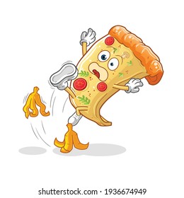 pizza slipped on banana character. cartoon mascot vector