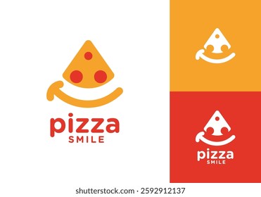 pizza and smile logo design. happy food restaurant symbol vector graphic