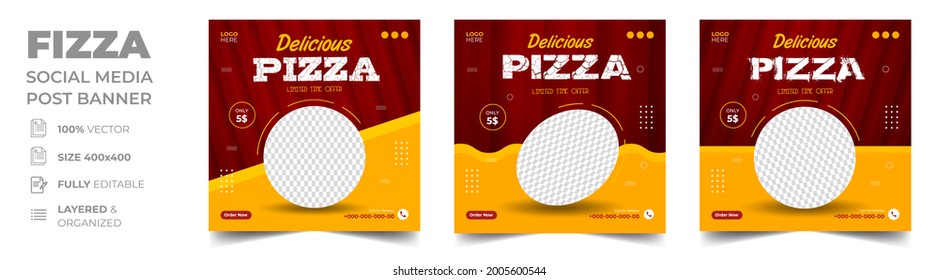 pizza social media banner post template. pizza social banner, pizza banner design, Fast food social media template for restaurant. pizza social media banner design with yellow and red color.