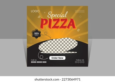 Pizza social media banner. Restaurant food social media post.