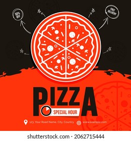 Pizza Social Media Post, pizza special hour offer Template, vector	
