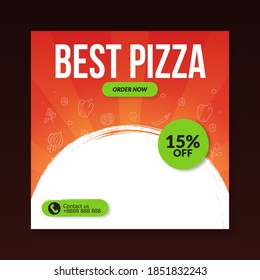 Pizza social media post template. Food square banner for restaurant and cafe