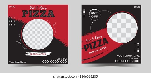 Pizza Social media poster design. Double poster template. Food social media poster