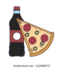 Pizza and soda bottle
