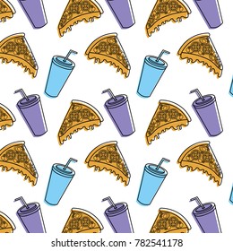 pizza and soda fast food seamless pattern