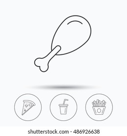 Pizza, pizza and soft drink icons.
