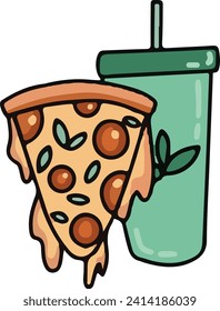 Pizza mit Softdrink-Vektorsymbol.
